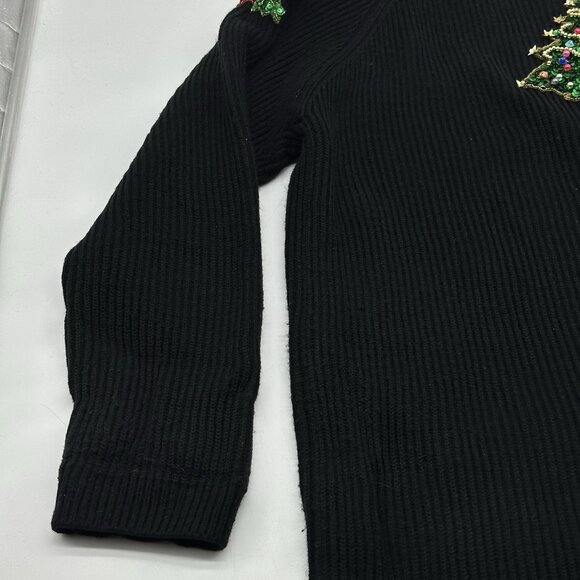 Jennifer Moore Size Medium Vintage Christmas Sequin Bead Black Cardigan Sweater - Picture 7 of 8